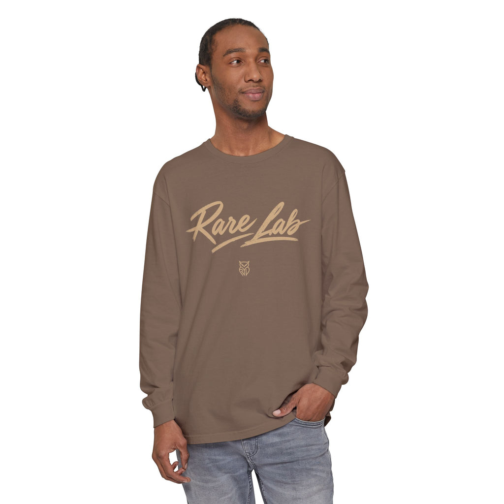Rare Lab Script Logo garment-dyed long sleeve tee with the Rare Lab script logo