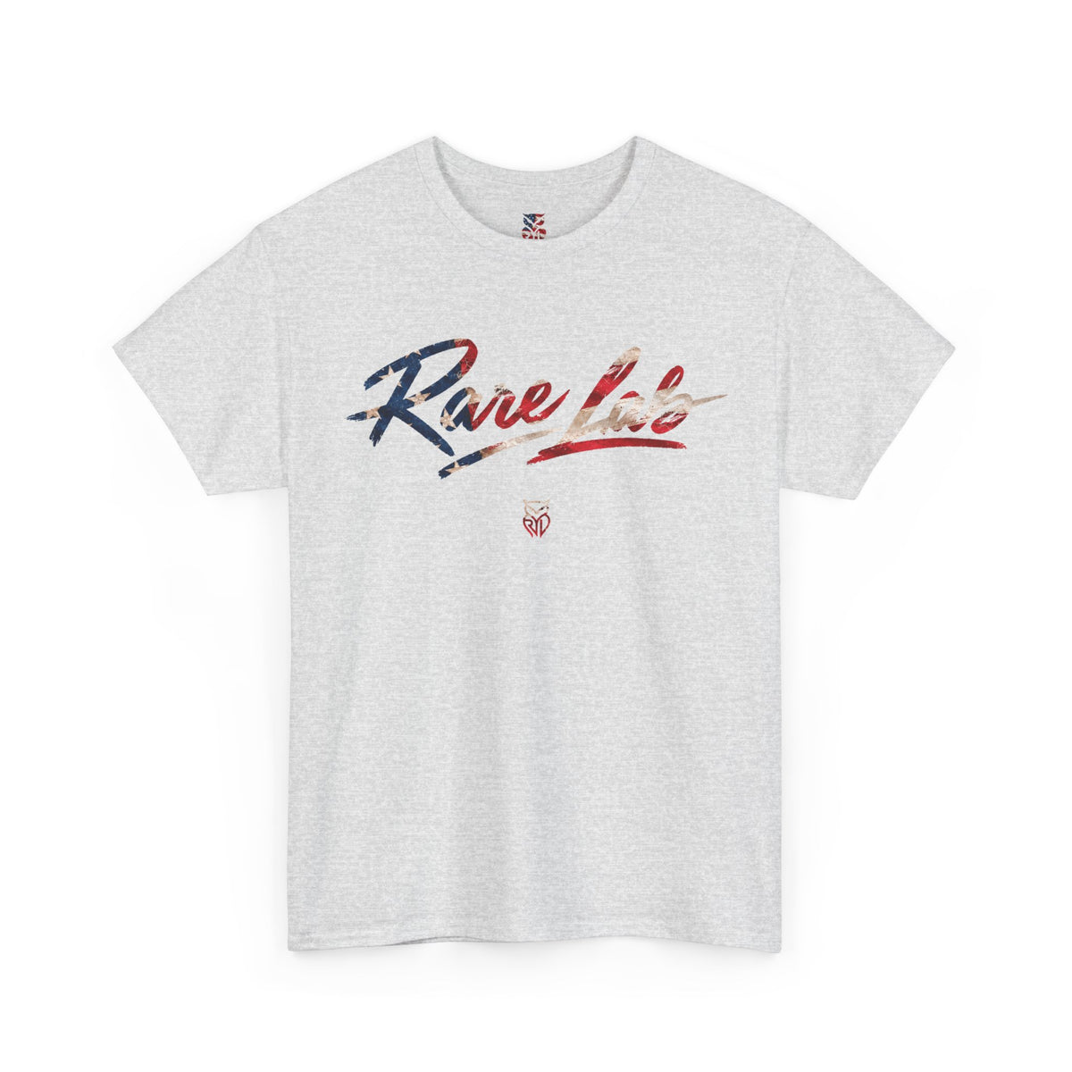 Rare Lab Brush Stroke American Flag tee: faded brush stroke logo in flag colors across the chest