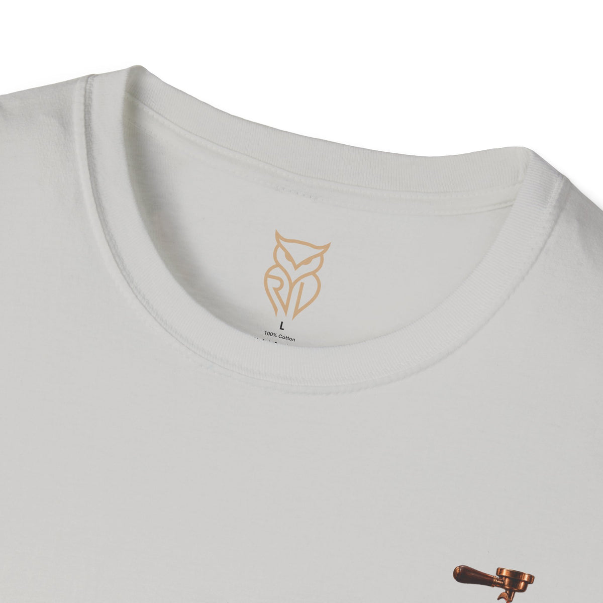 Rare Lab Espresso Drip tee: small Rare Lab Drip espresso design on the chest