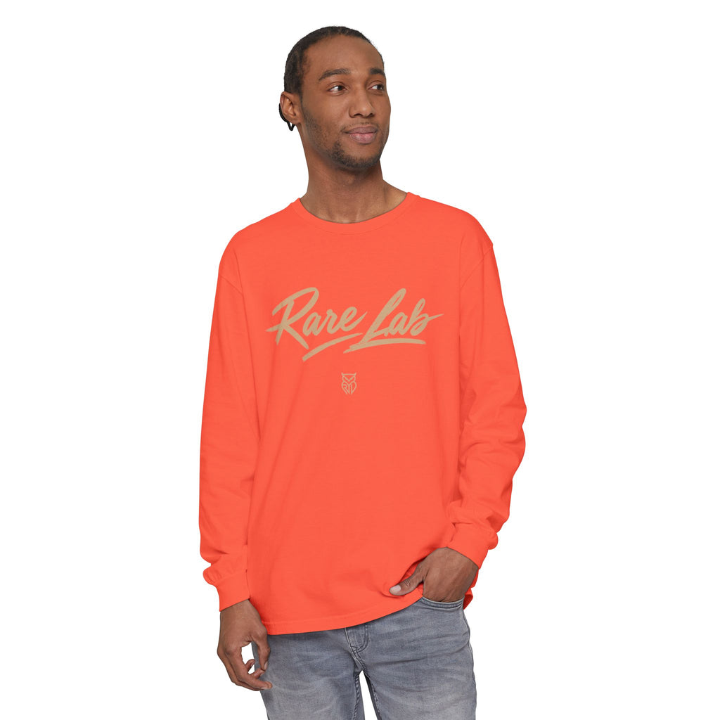 Rare Lab Script Logo garment-dyed long sleeve tee with the Rare Lab script logo