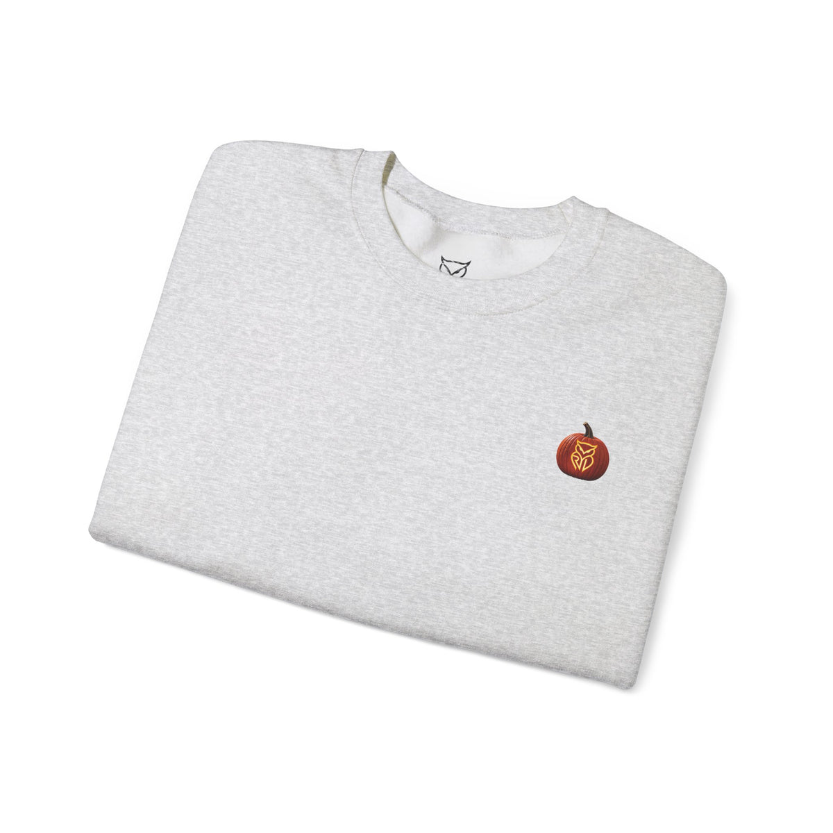 Rare Lab After Dark crewneck sweatshirt: small glowing Rare Lab owl jack-o'-lantern on the chest, C10 truck with owl jack-o'-lantern headlights on the back