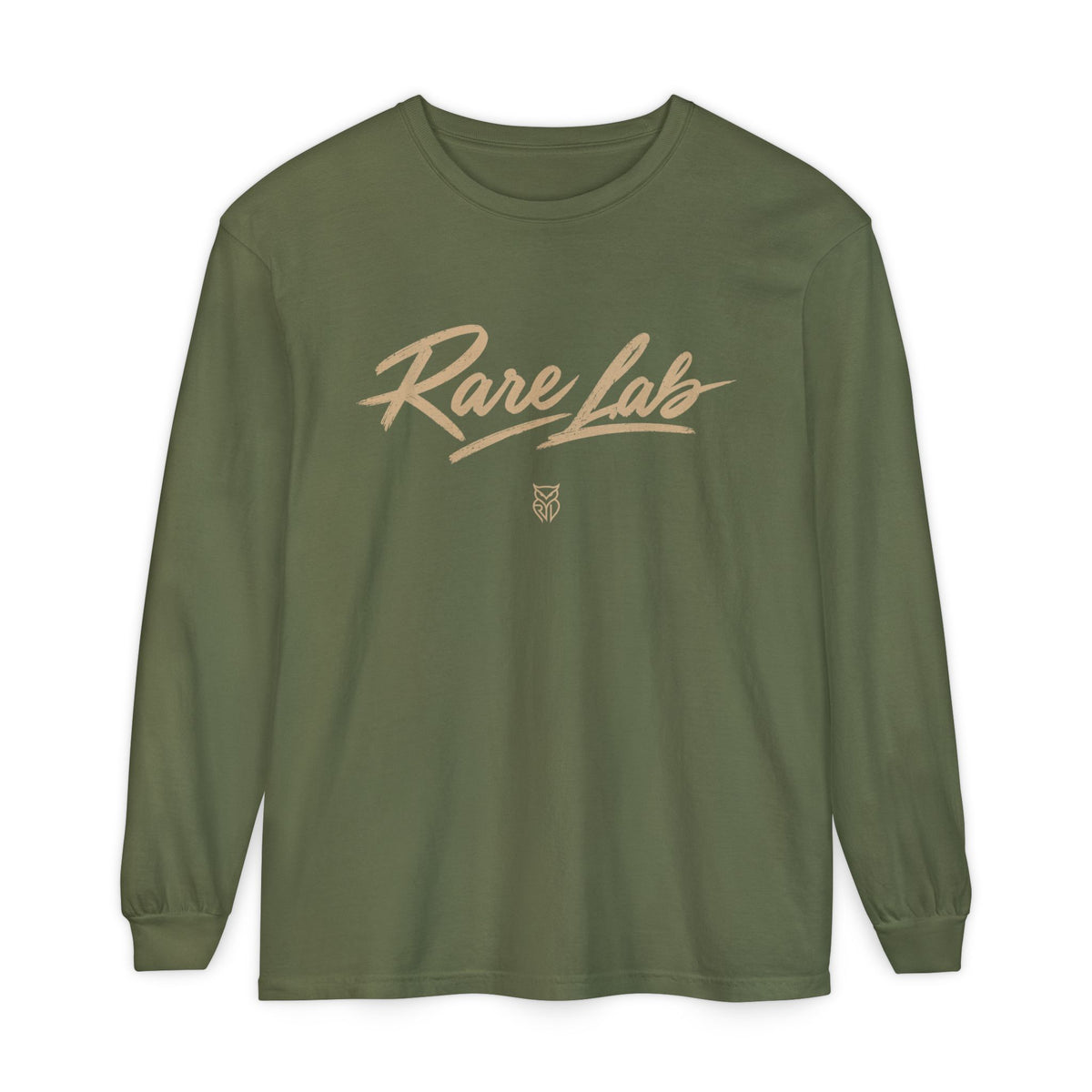 Rare Lab Script Logo garment-dyed long sleeve tee with the Rare Lab script logo