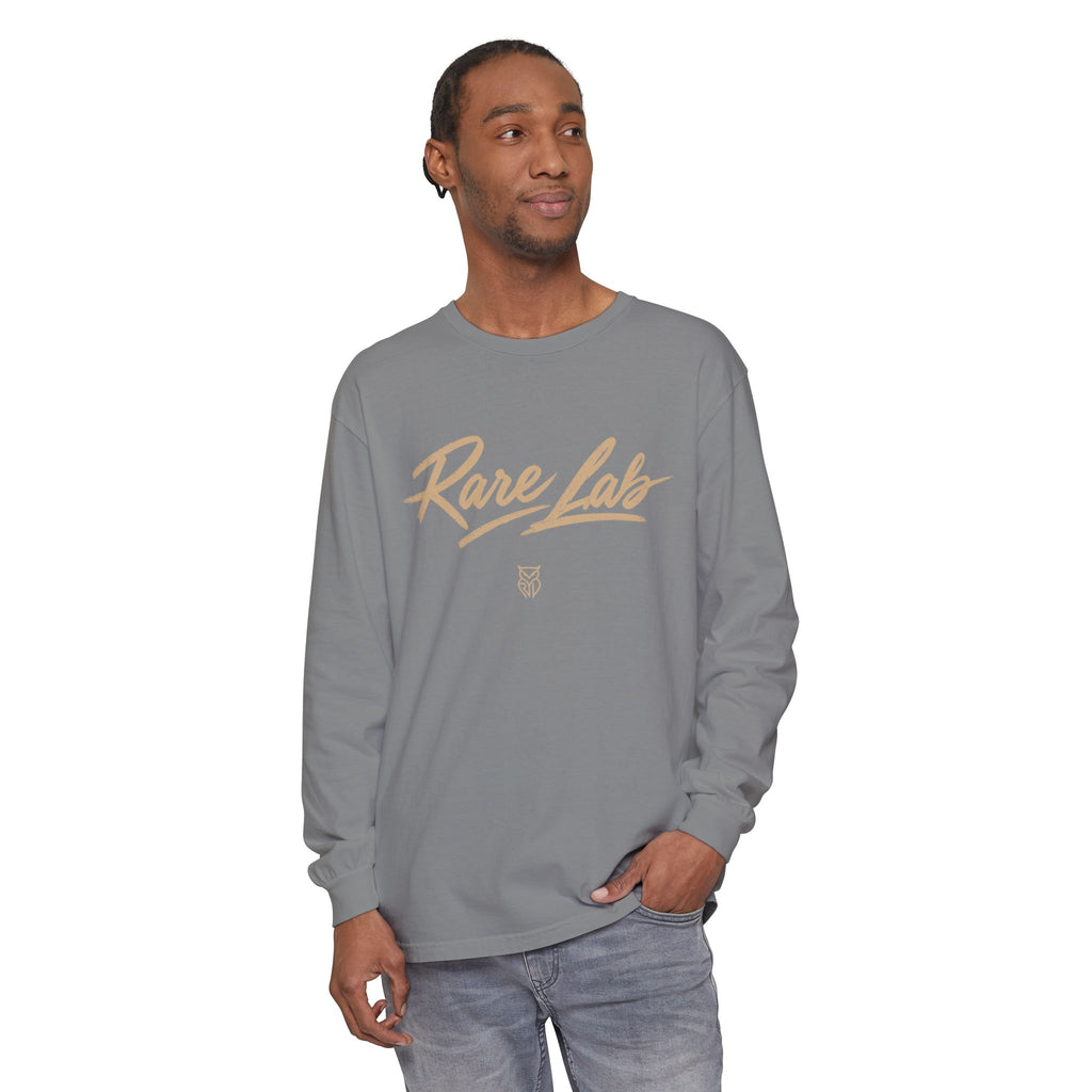 Rare Lab Script Logo garment-dyed long sleeve tee with the Rare Lab script logo