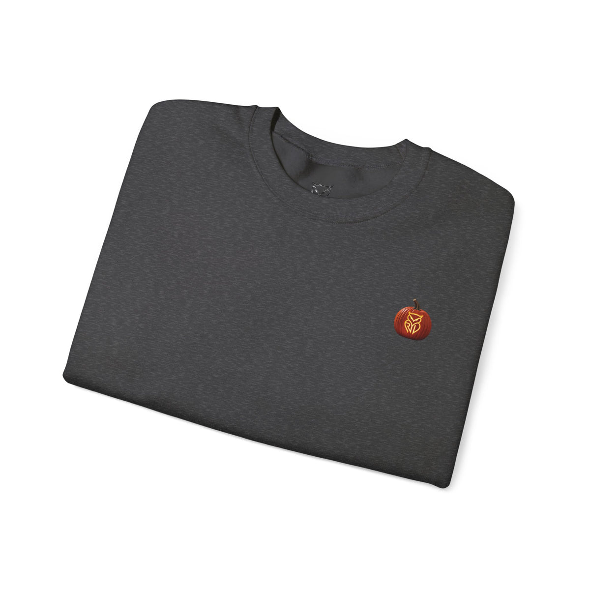 Rare Lab After Dark crewneck sweatshirt: small glowing Rare Lab owl jack-o'-lantern on the chest, C10 truck with owl jack-o'-lantern headlights on the back