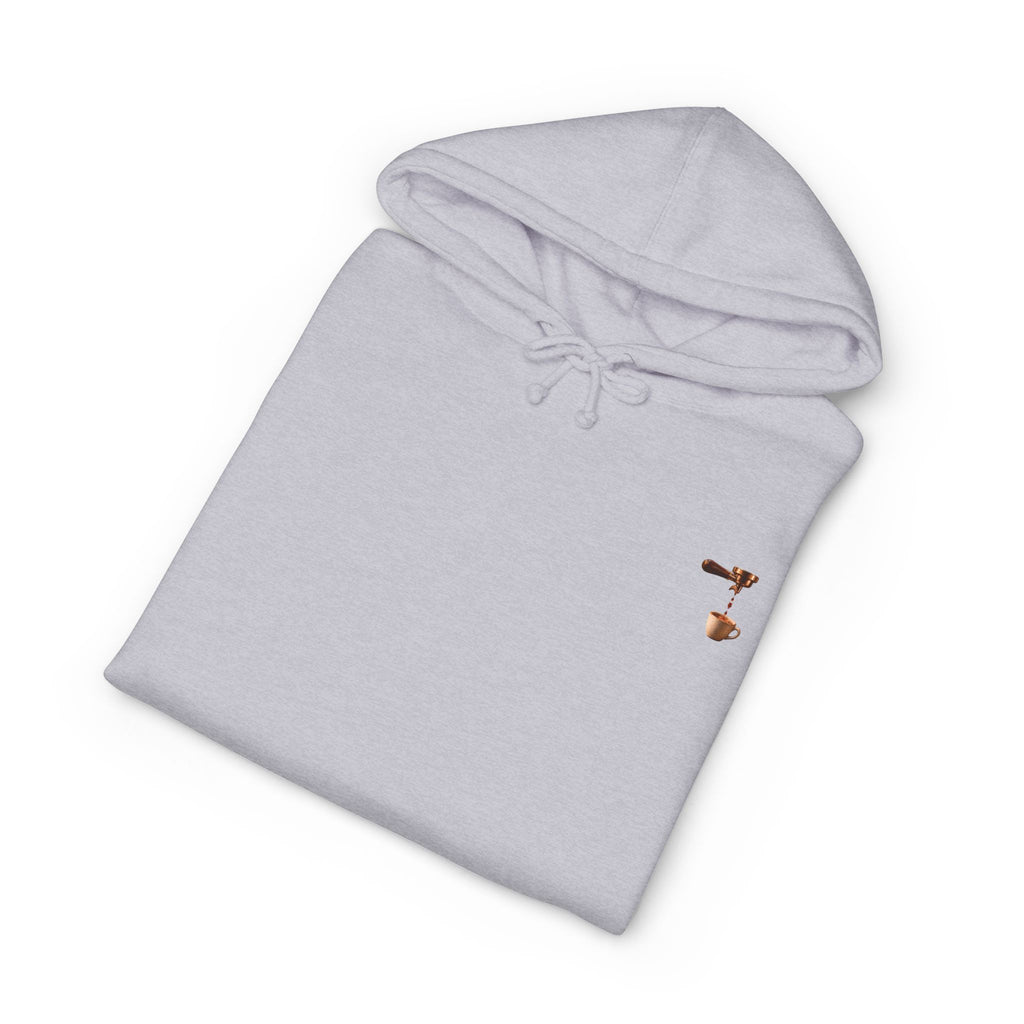Rare Lab Espresso Drip heavyweight hoodie: espresso drip with one drop shaped like the Rare Lab owl