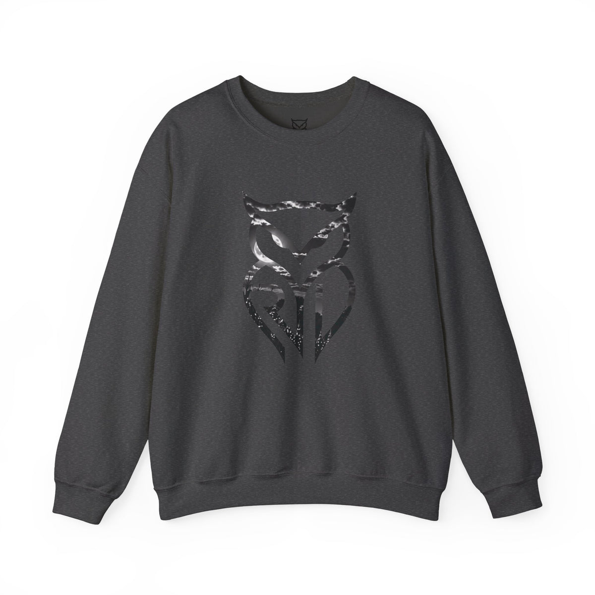 Rare Lab Midnight Owl crewneck in Dark Heather: large night-sky owl on the front, C10 truck under a full moon on the back