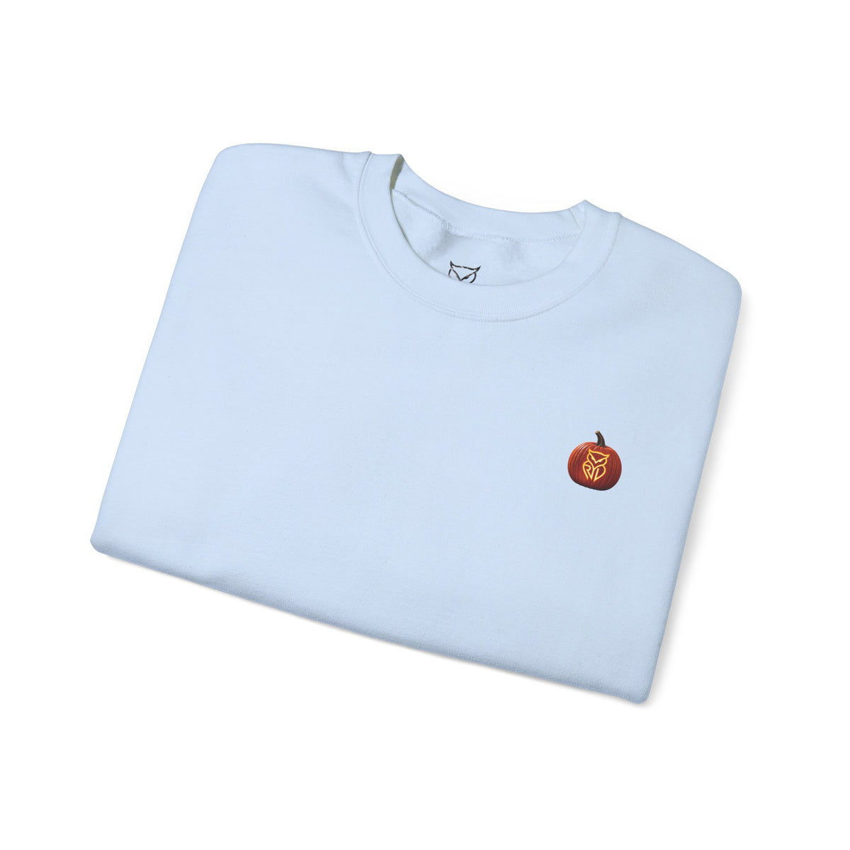 Rare Lab After Dark crewneck sweatshirt: small glowing Rare Lab owl jack-o'-lantern on the chest, C10 truck with owl jack-o'-lantern headlights on the back