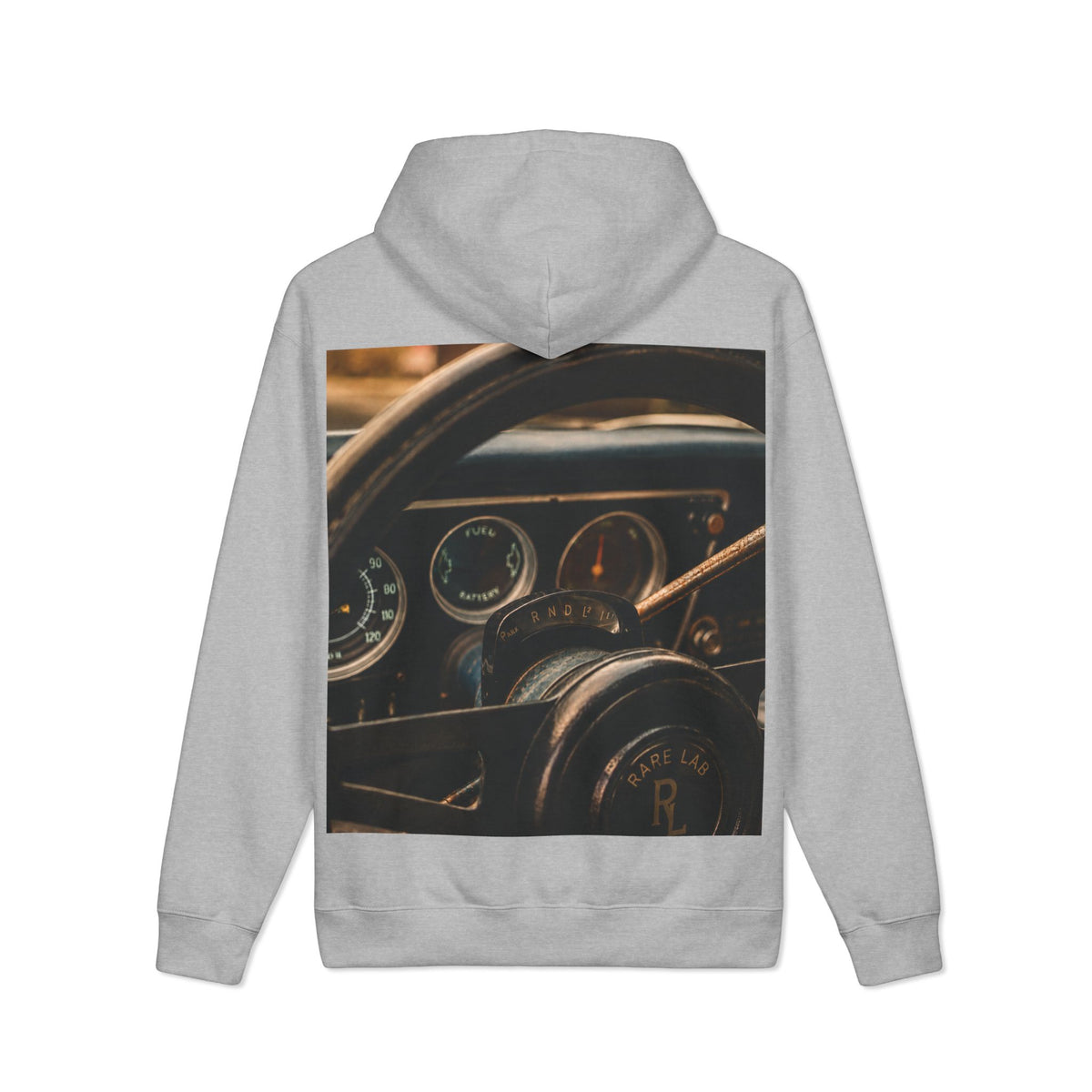 Rare Lab Retro Dashboard heavyweight hoodie: photo print of a classic car dashboard on the back