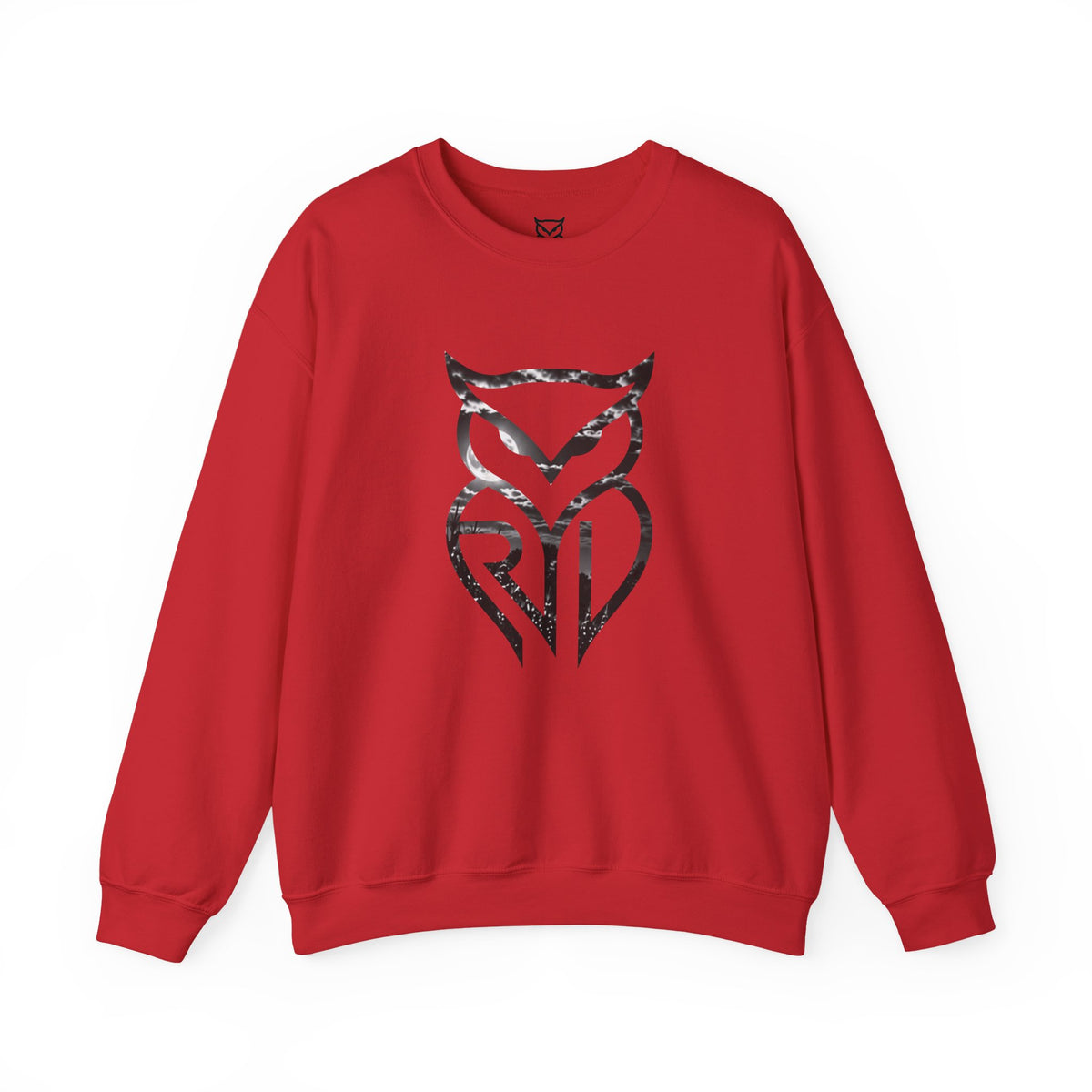 Rare Lab Midnight Owl crewneck in Red: large night-sky owl on the front, C10 truck under a full moon on the back
