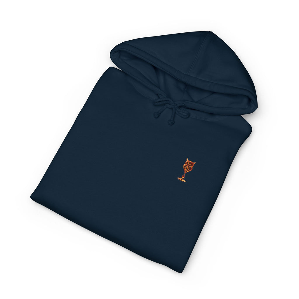 Rare Lab Drip Owl heavyweight hoodie: Rare Lab owl in glossy amber with an espresso drop, on the chest