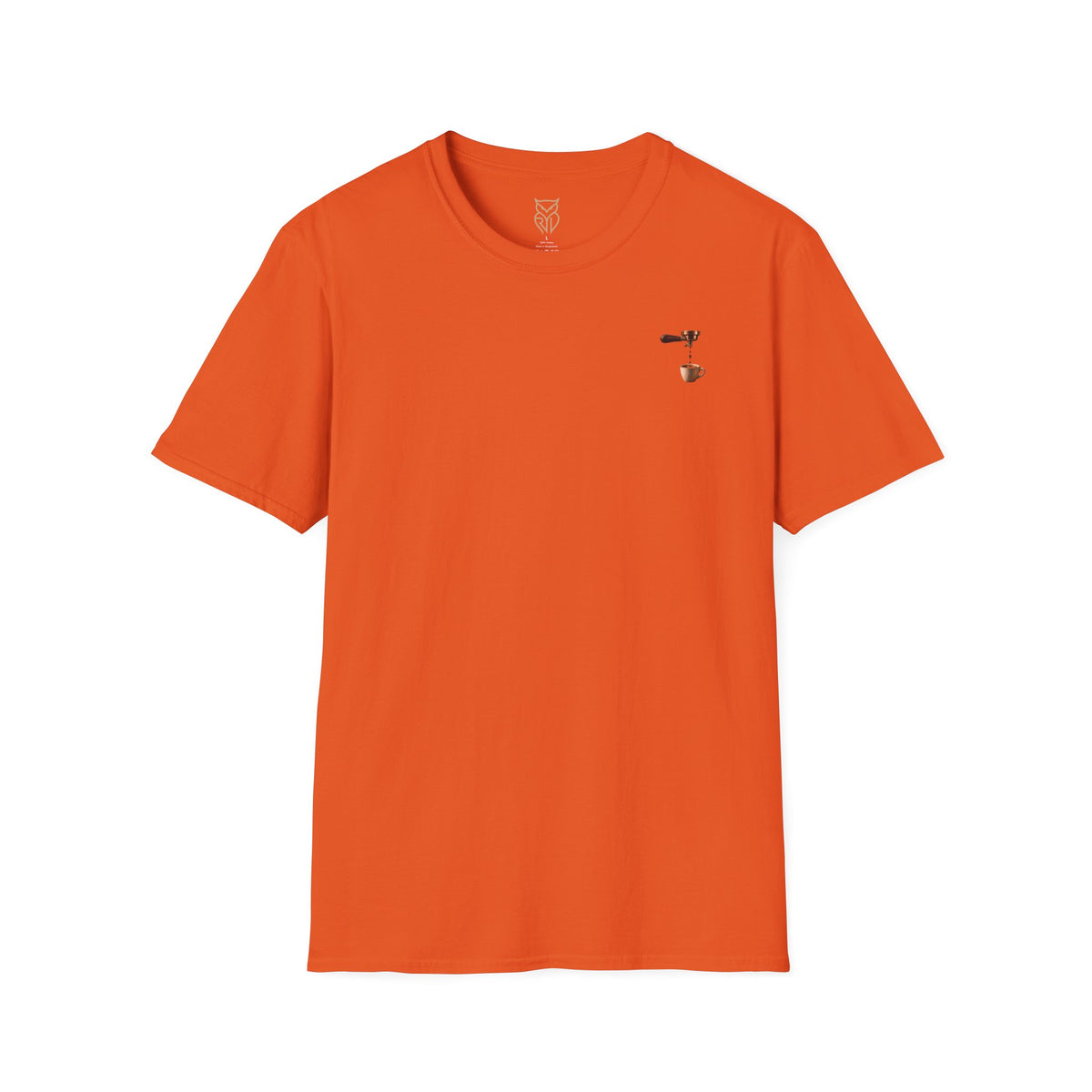 Rare Lab Espresso Drip tee: small Rare Lab Drip espresso design on the chest