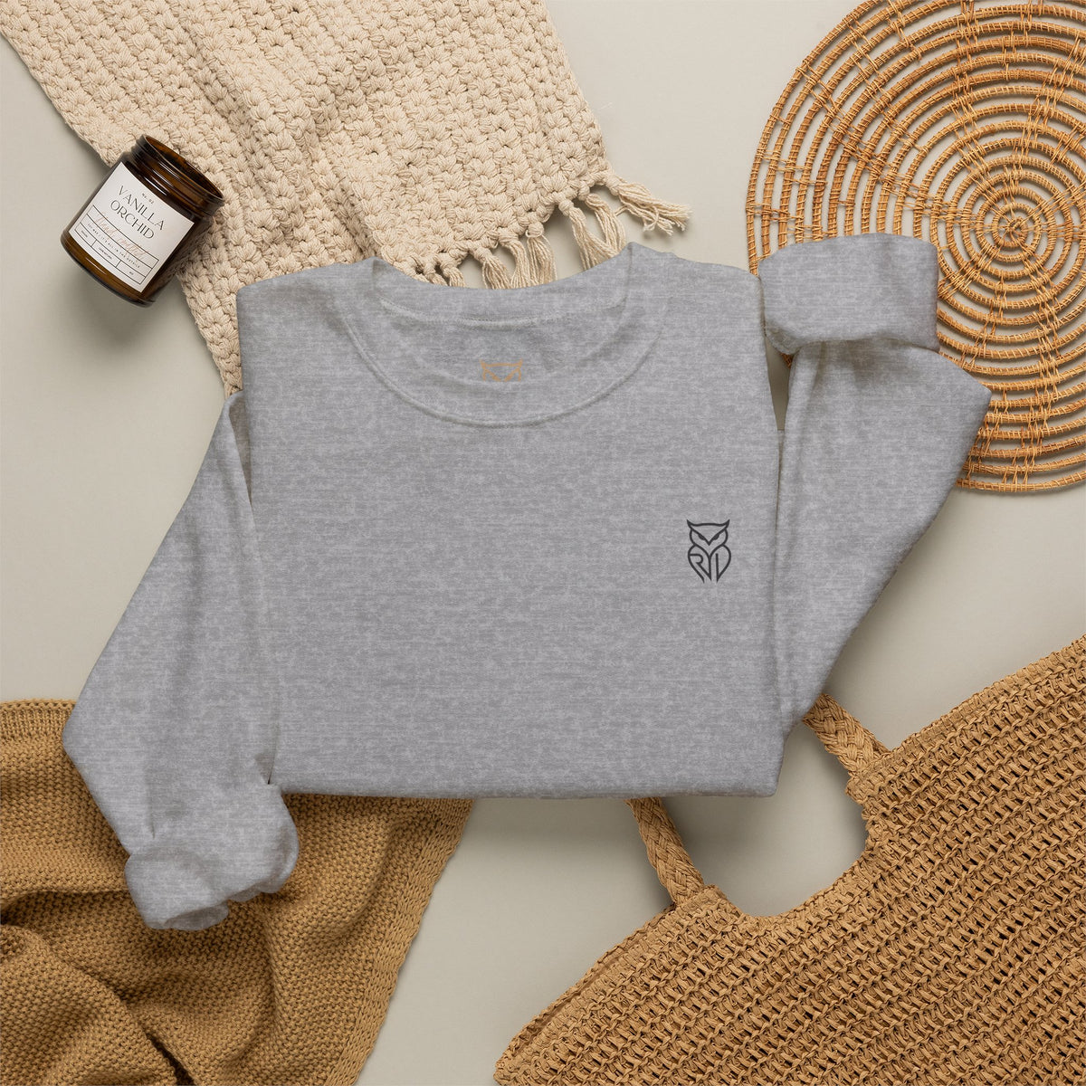 Rare Lab Retro TV Cart crewneck: small owl logo on the chest, faded TV on a rolling cart on the back