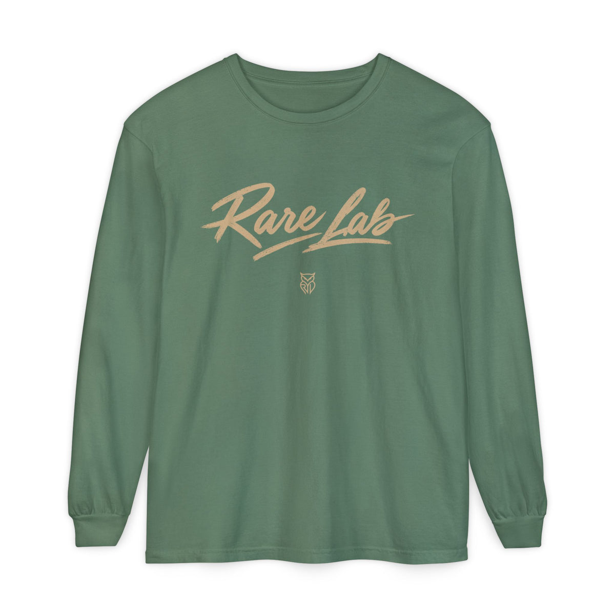 Rare Lab Script Logo garment-dyed long sleeve tee with the Rare Lab script logo