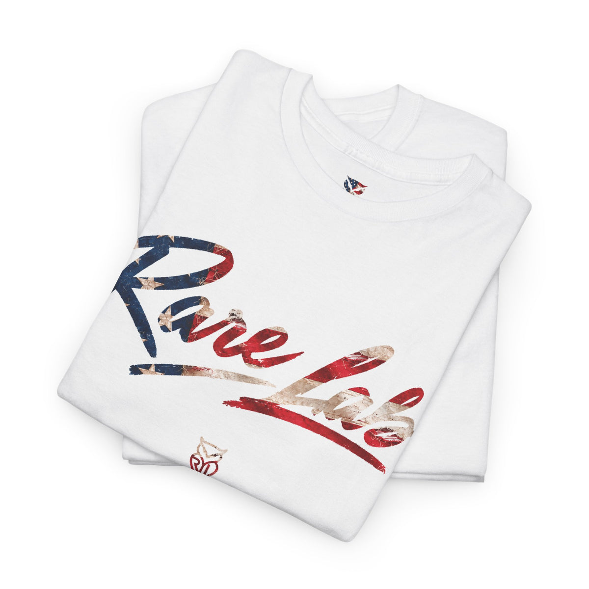 Rare Lab Brush Stroke American Flag tee: faded brush stroke logo in flag colors across the chest