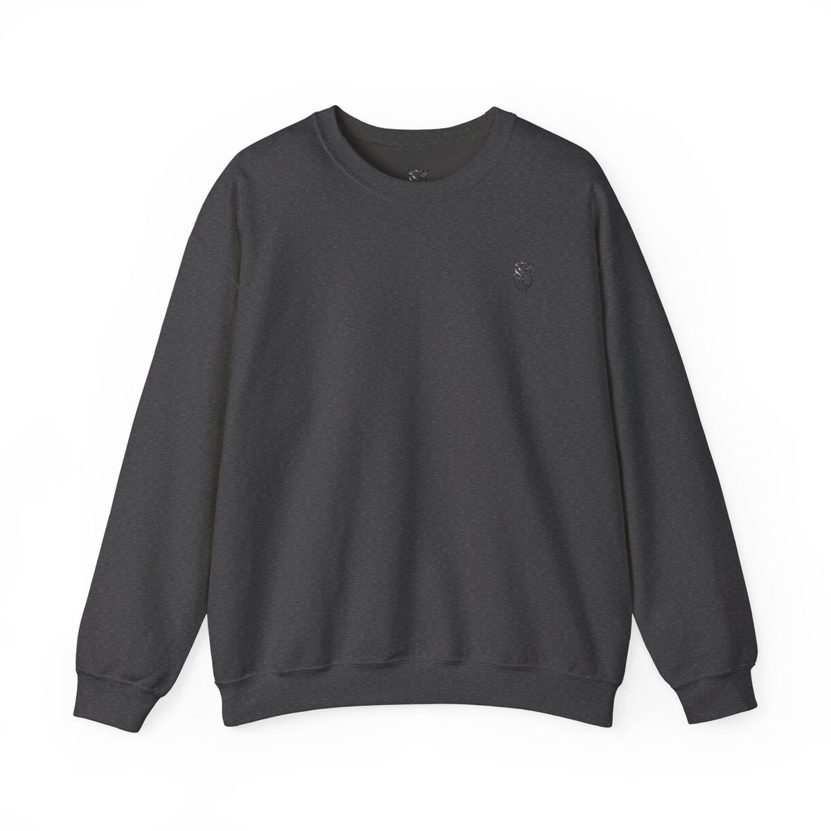 Rare Lab After Dark Midnight crewneck in Dark Heather: small night-sky owl on the chest, C10 truck under a full moon on the back