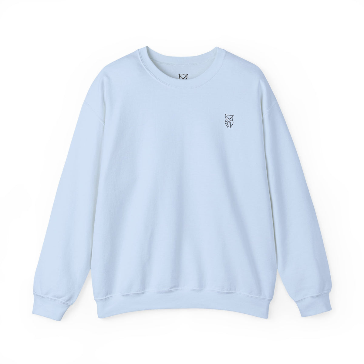 Rare Lab After Dark Midnight crewneck in Light Blue: small night-sky owl on the chest, C10 truck under a full moon on the back
