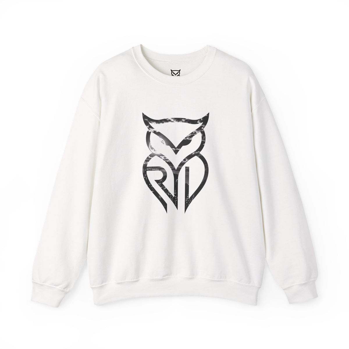 Rare Lab Midnight Owl crewneck in White: large night-sky owl on the front, C10 truck under a full moon on the back