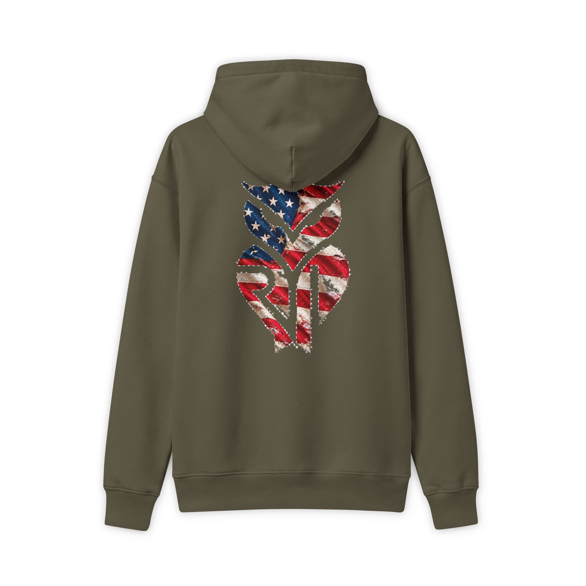Rare Lab American Flag hoodie: distressed American flag emblem on the back