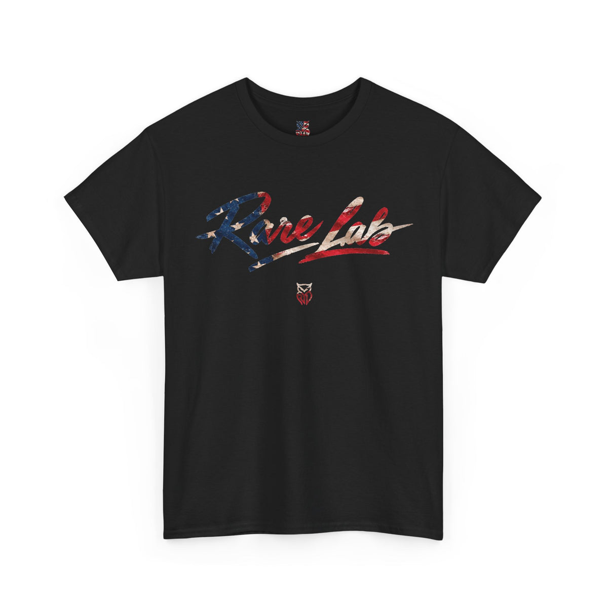 Rare Lab Brush Stroke American Flag tee: faded brush stroke logo in flag colors across the chest