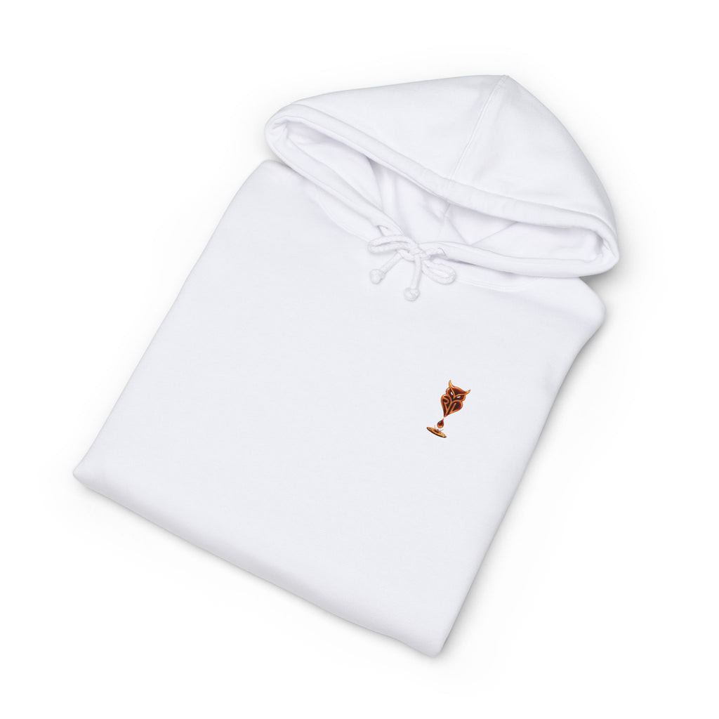 Rare Lab Drip Owl heavyweight hoodie: Rare Lab owl in glossy amber with an espresso drop, on the chest