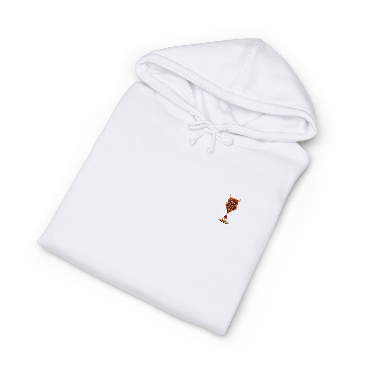 Rare Lab Drip Owl heavyweight hoodie: Rare Lab owl in glossy amber with an espresso drop, on the chest