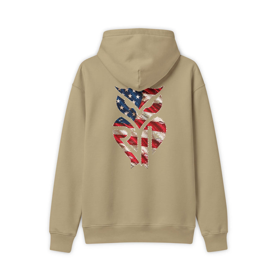 Rare Lab American Flag hoodie: distressed American flag emblem on the back