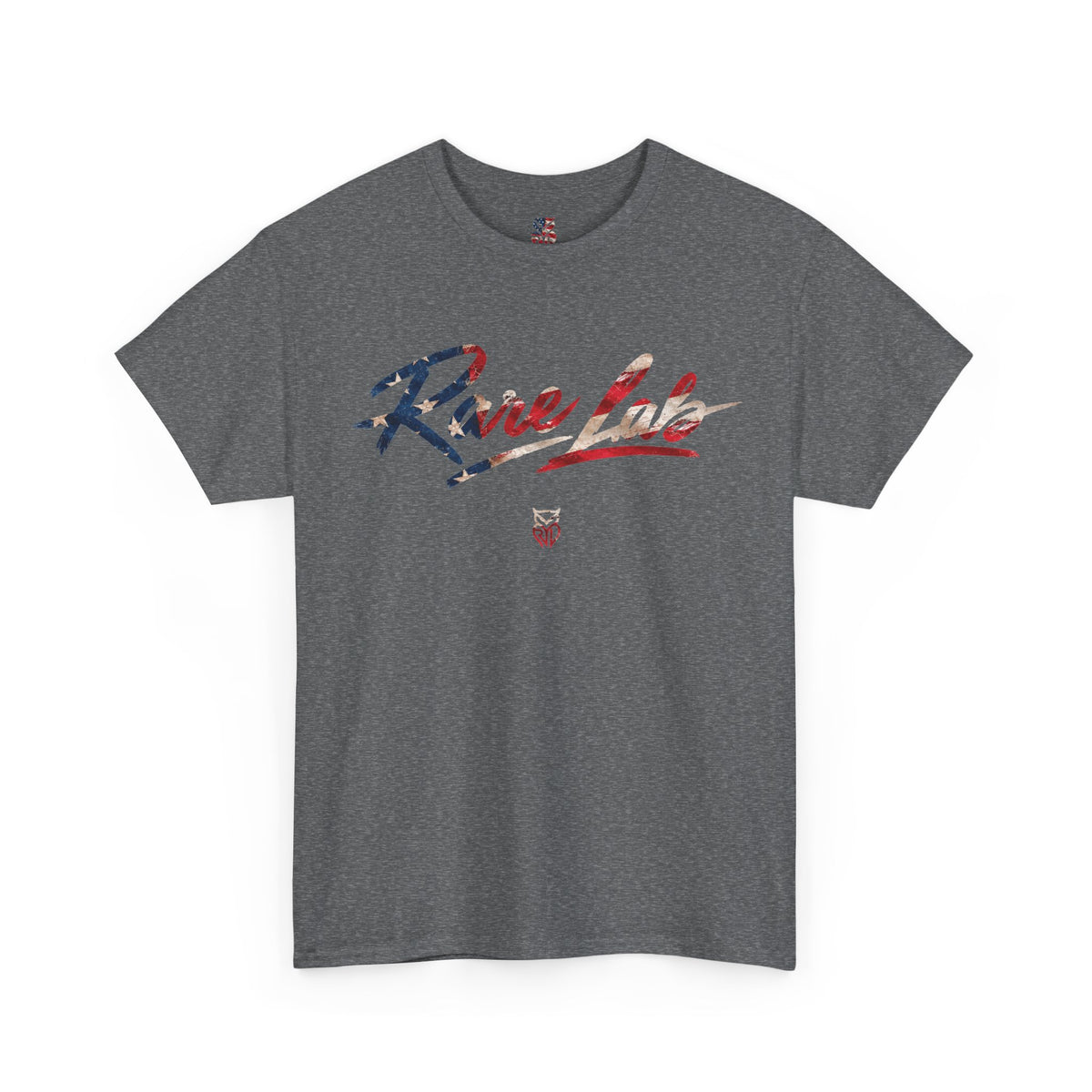 Rare Lab Brush Stroke American Flag tee: faded brush stroke logo in flag colors across the chest