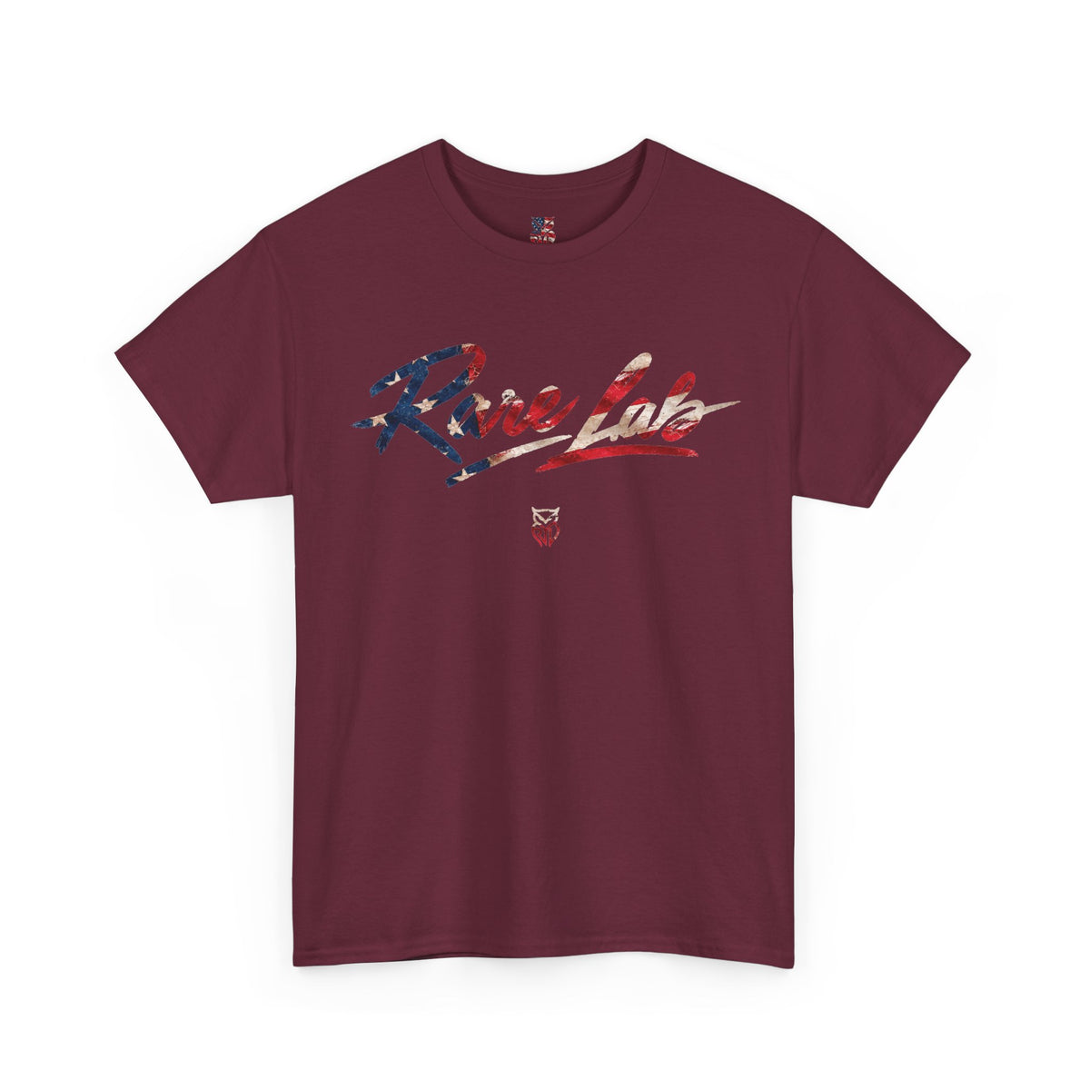 Rare Lab Brush Stroke American Flag tee: faded brush stroke logo in flag colors across the chest