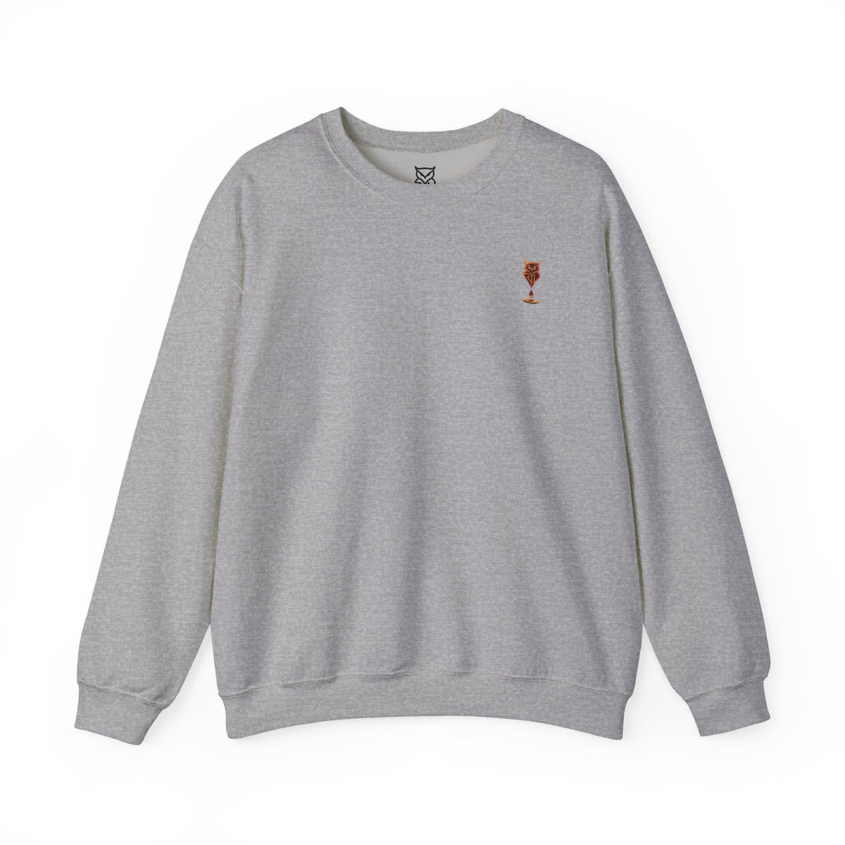 Rare Lab Drip Owl crewneck: Rare Lab owl in glossy amber with an espresso drop, on the left chest