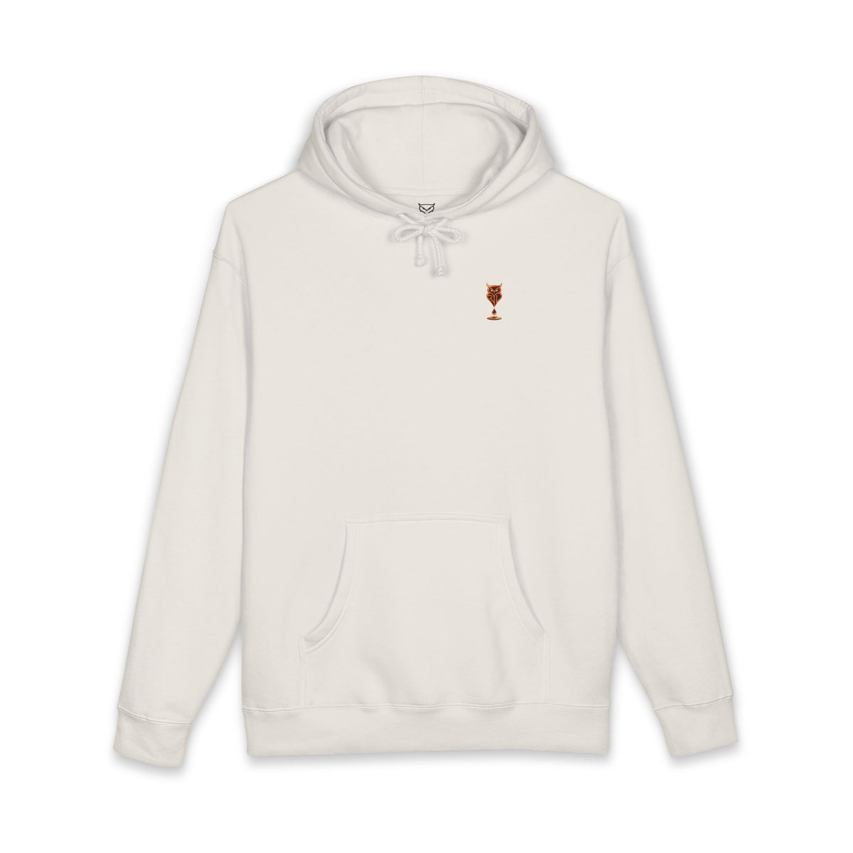 Rare Lab Drip Owl heavyweight hoodie: Rare Lab owl in glossy amber with an espresso drop, on the chest