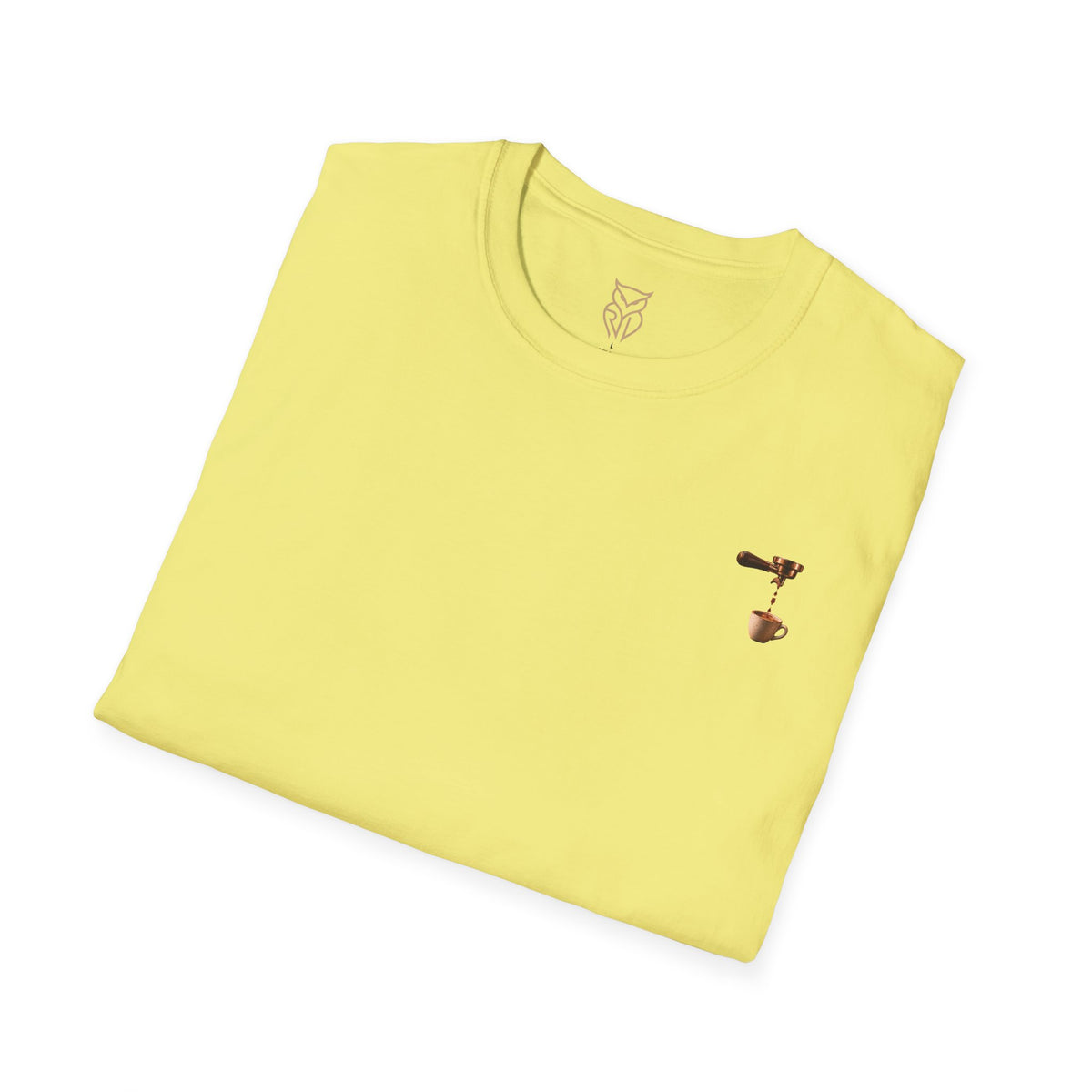 Rare Lab Espresso Drip tee: small Rare Lab Drip espresso design on the chest