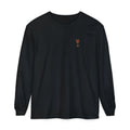 Rare Lab Drip Owl long sleeve tee: Rare Lab owl in glossy amber with an espresso drop, on the left chest