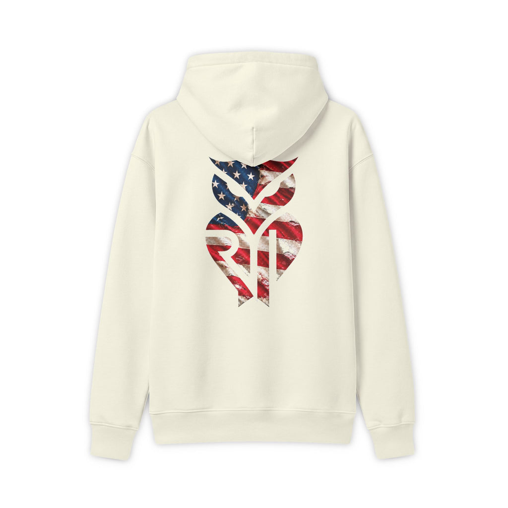 Rare Lab American Flag hoodie: distressed American flag emblem on the back
