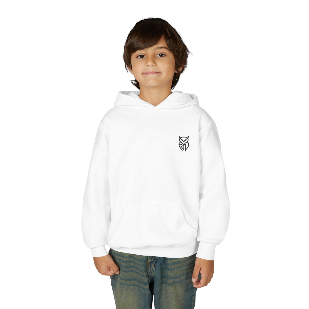 Rare Lab youth hoodie: small Rare Lab owl logo on the chest