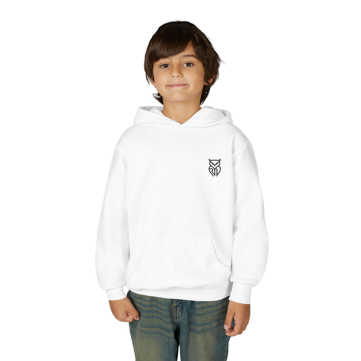 Rare Lab youth hoodie: small Rare Lab owl logo on the chest